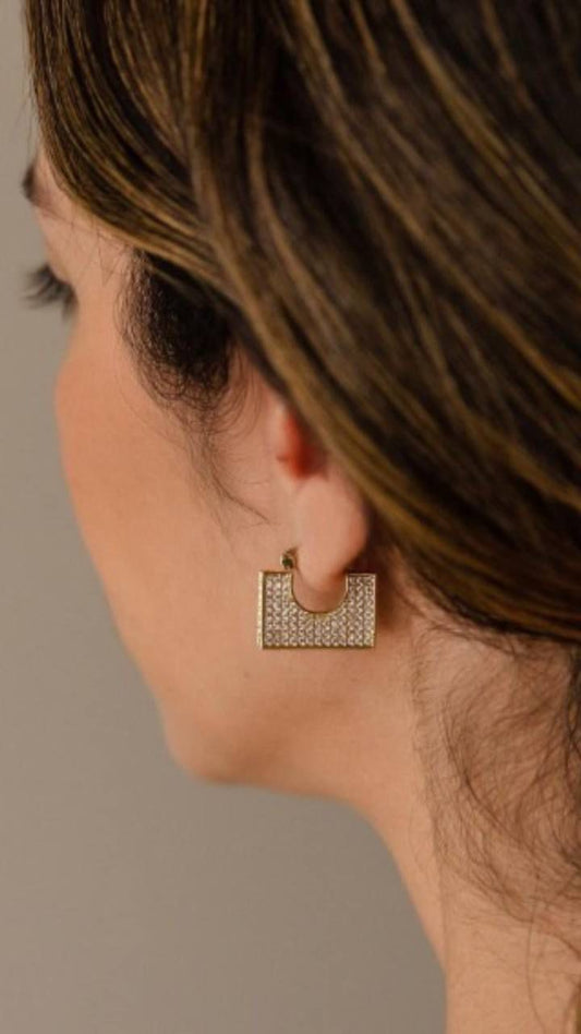 Brinco Argola Quadrado Cravejado Dourado