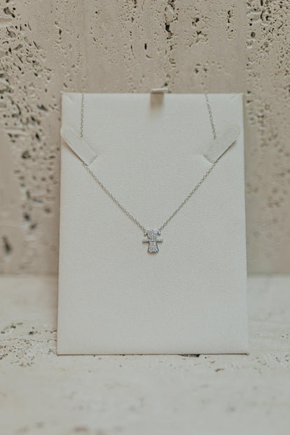 Colar Filhos Cravejado Prata 925 Ródio Branco