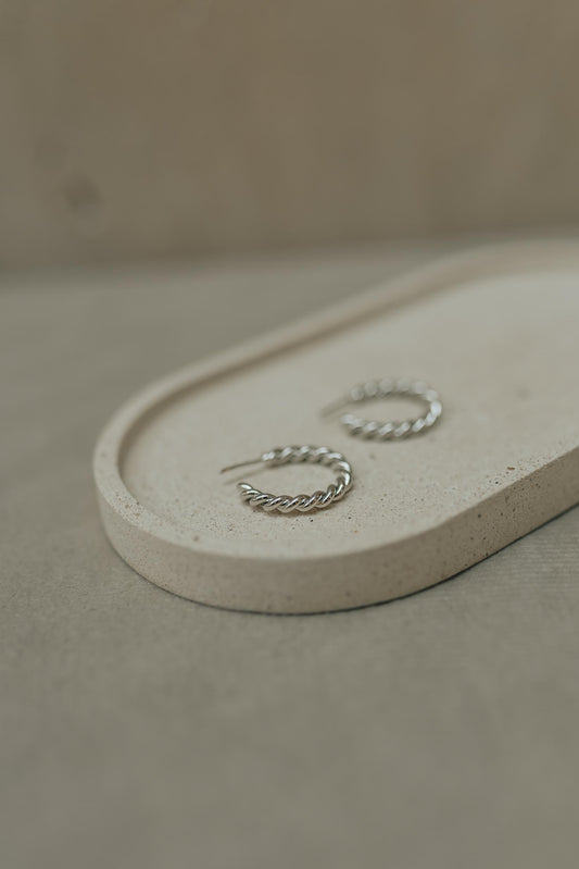 Brinco Argola Trançada Pino Liso Ródio Branco