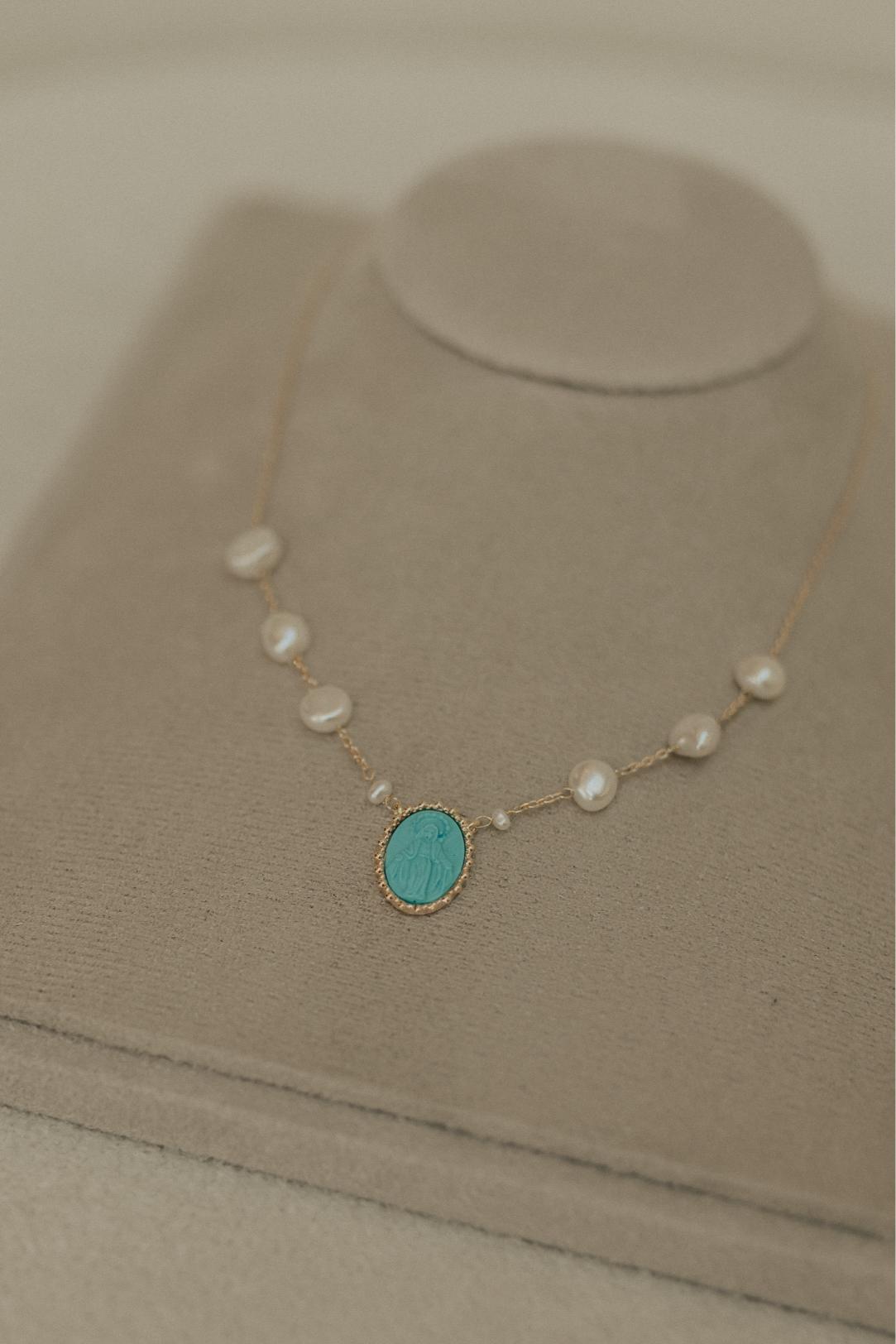 Colar Choker Pingente Oval Baquelite Nossa Senhora das Graças