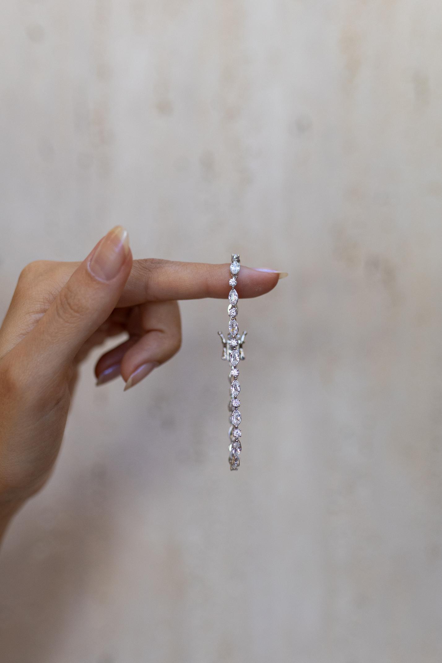 Pulseira Navetes Ponto de Luz  Cristal Ródio Branco