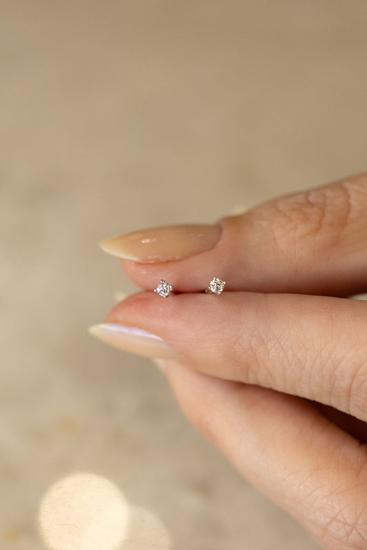 Brinco Mini Ponto de Luz 1,5mm Moissanite Prata 925 Ródio Branco