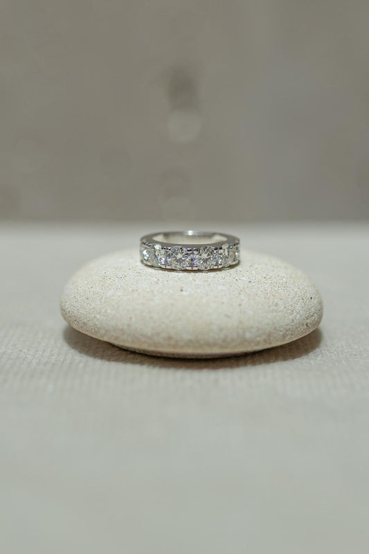 Anel Cravação Russa Moissanite Prata 925 Ródio Branco