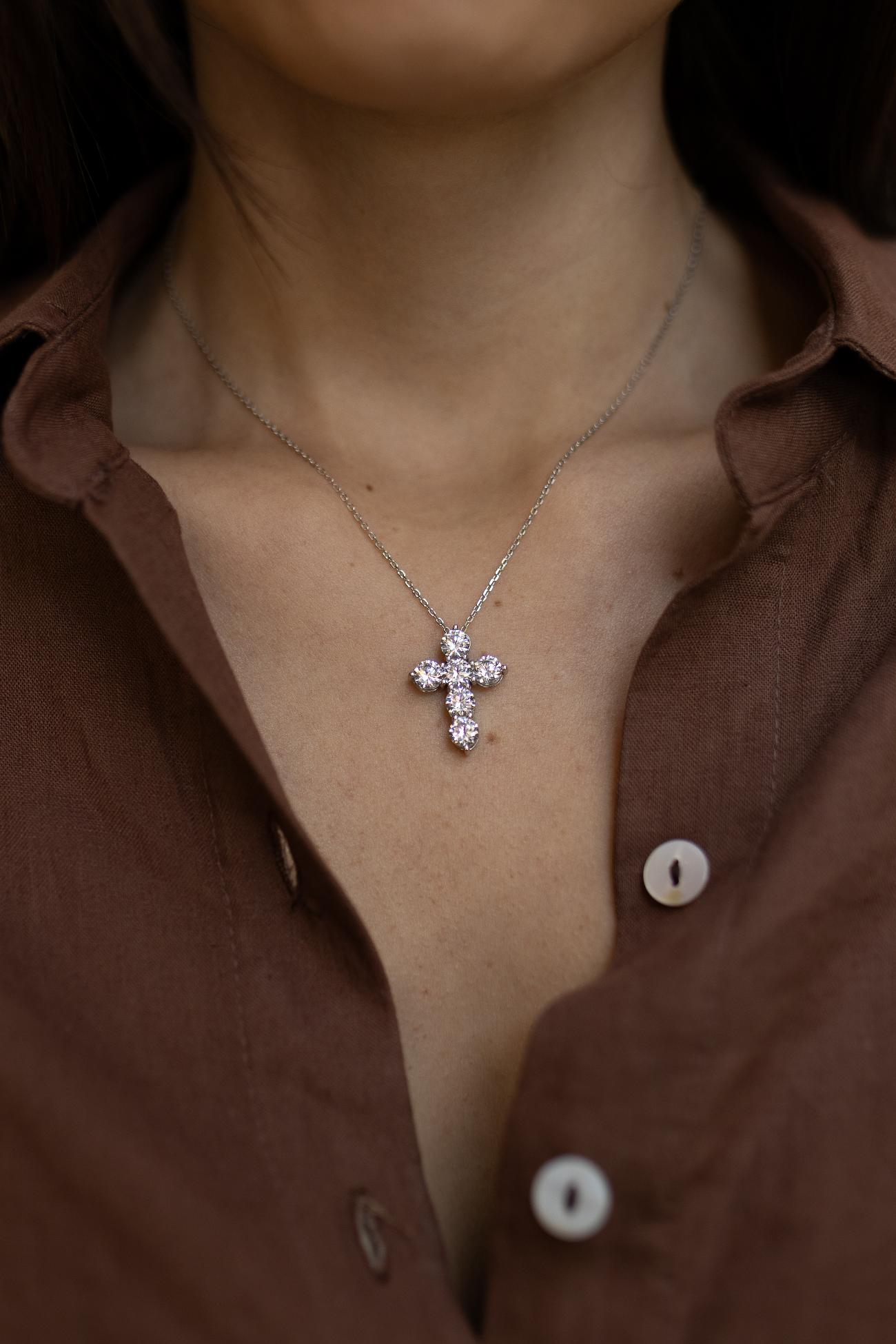Colar Crucifixo Cristal Prata 925 Ródio Branco