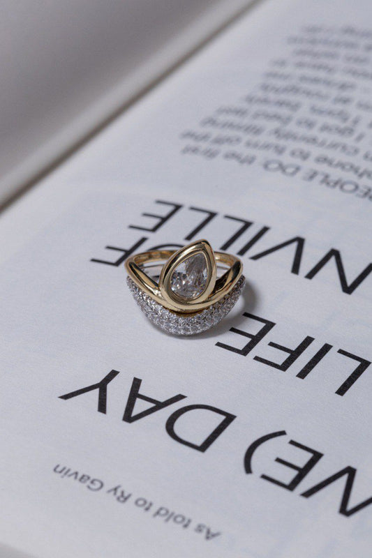 Anel Duplo Gota Cravejado Mix de Banhos