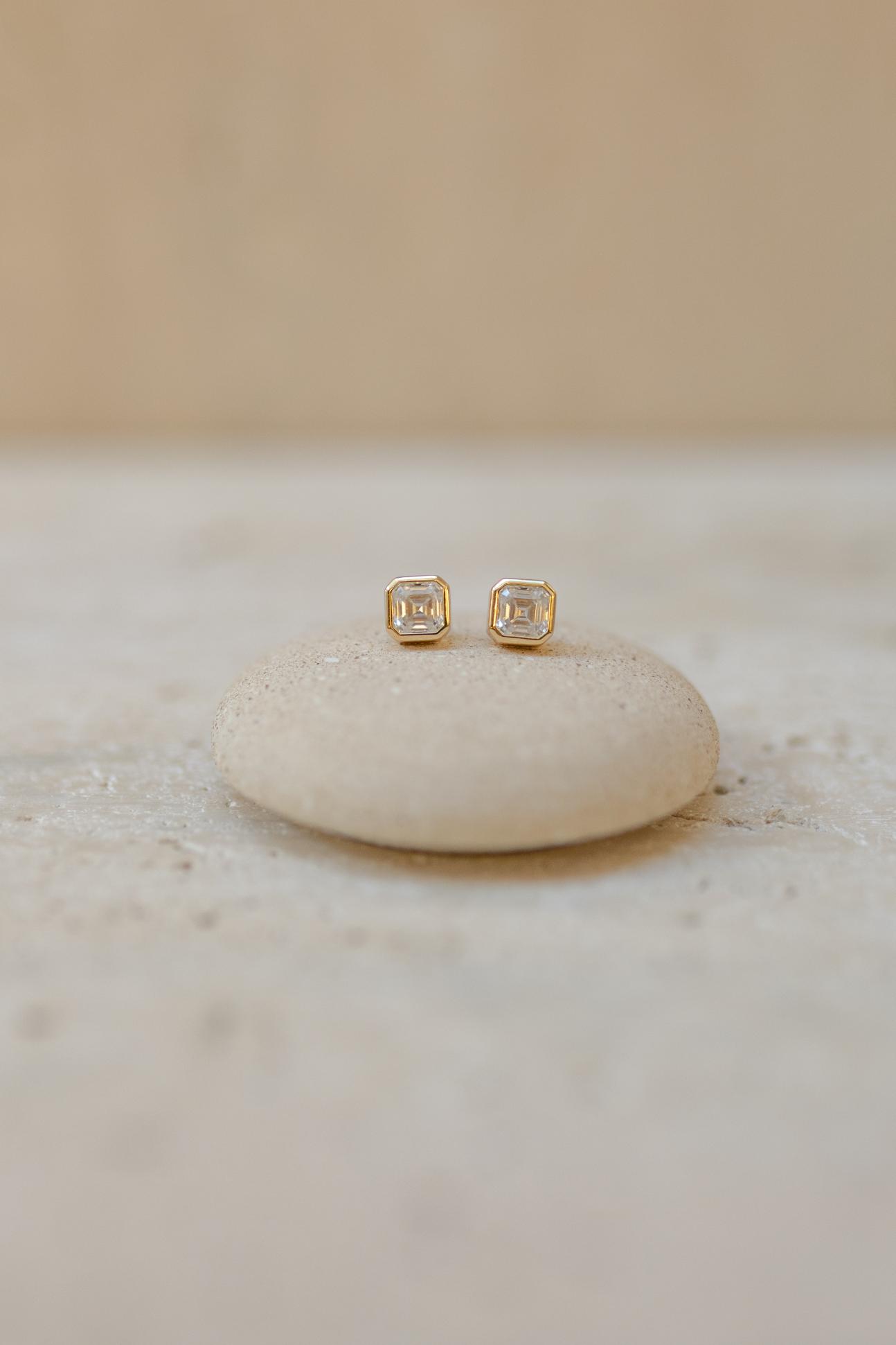 Brinco Quadrado Moissanite Prata 925 Dourado