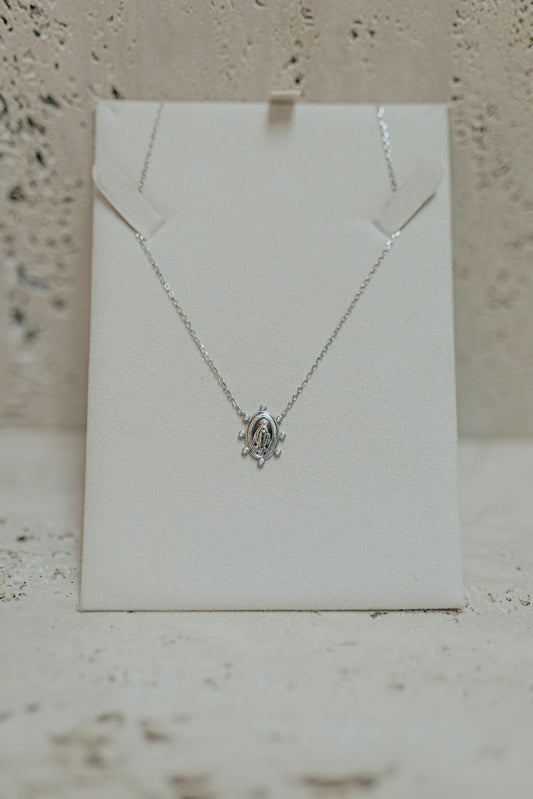 Colar Nossa Senhora das Graças Confete Prata 925 Ródio Branco