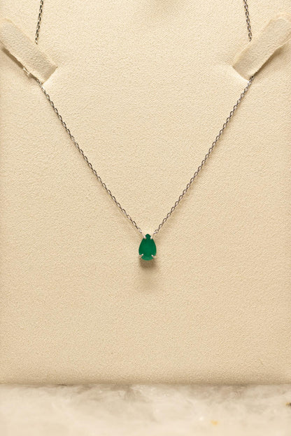 Colar Gota Esmeralda Ródio Branco