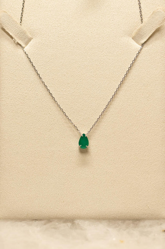 Colar Gota Esmeralda Ródio Branco