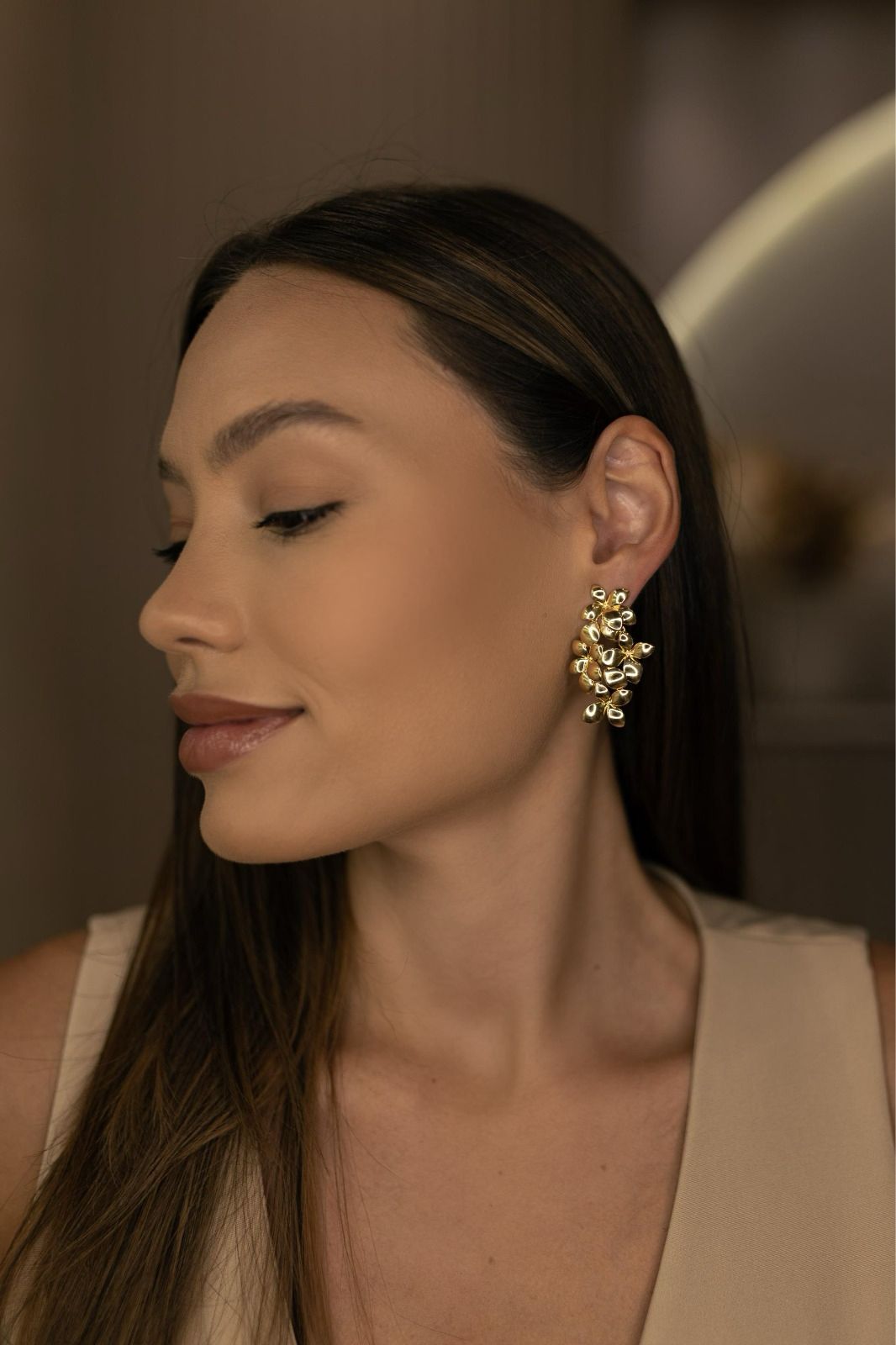 Brinco Flores Liso Ouro