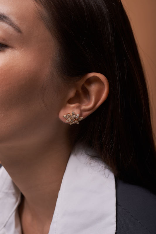 Brinco Ear Cuff Folhas Baguete Dourado