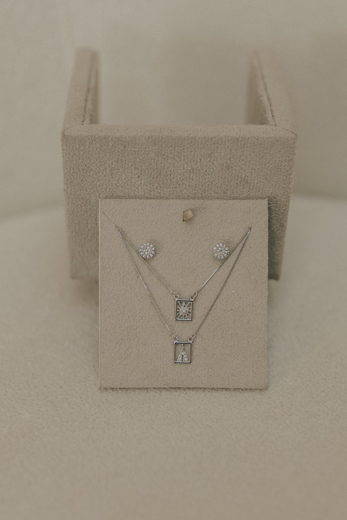 Colar Escapulário Nossa Senhora Aparecida Ródio Branco