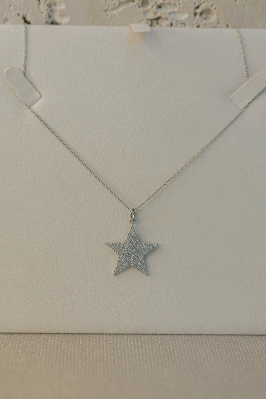 Colar Estrela Cravejado Ródio Branco
