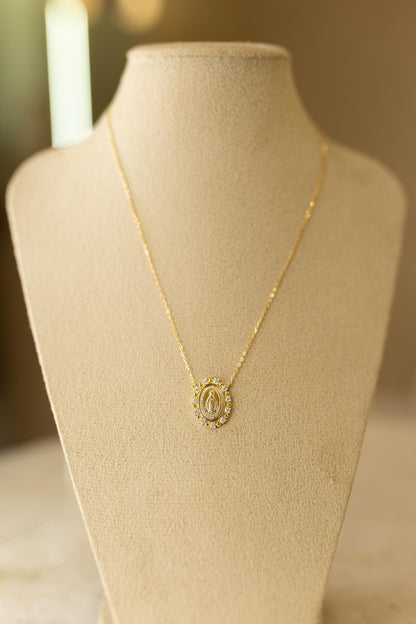 Colar Nossa Senhora das Graças Esferas e Moissanite Prata 925