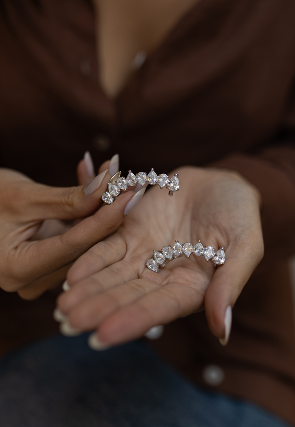 Brinco Ear Cuff Gotas Invertidas Cristal Ródio