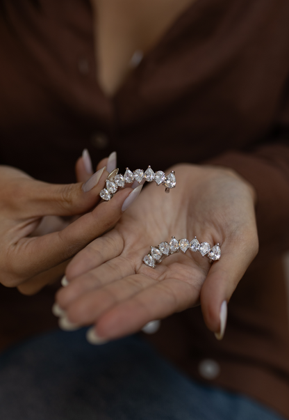 Brinco Ear Cuff Gotas Invertidas Cristal Ródio