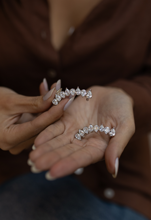 Brinco Ear Cuff Gotas Invertidas Cristal Ródio