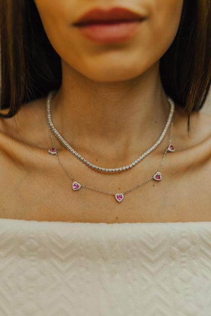 Colar Choker 5 Corações Rubelita Ródio Branco