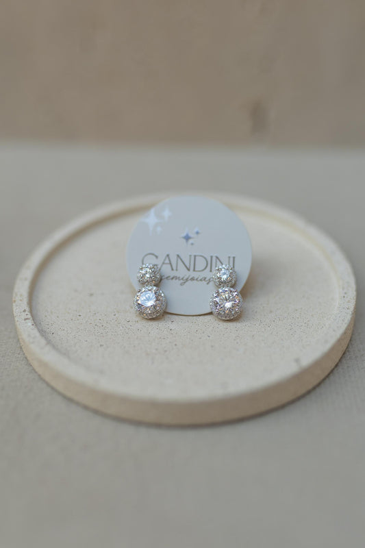 Brinco Princesa Duplo Cristal Ródio Branco