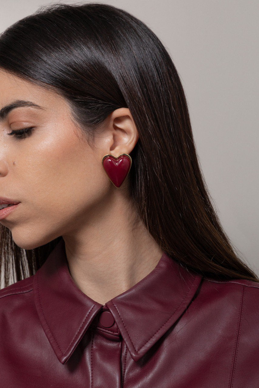 Brinco Maxi de Coração Resina Dourado