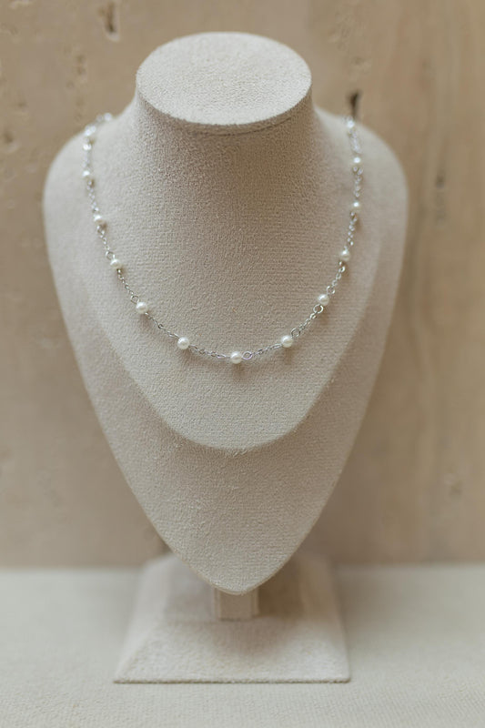 Colar de Elos Pérola Ródio Branco