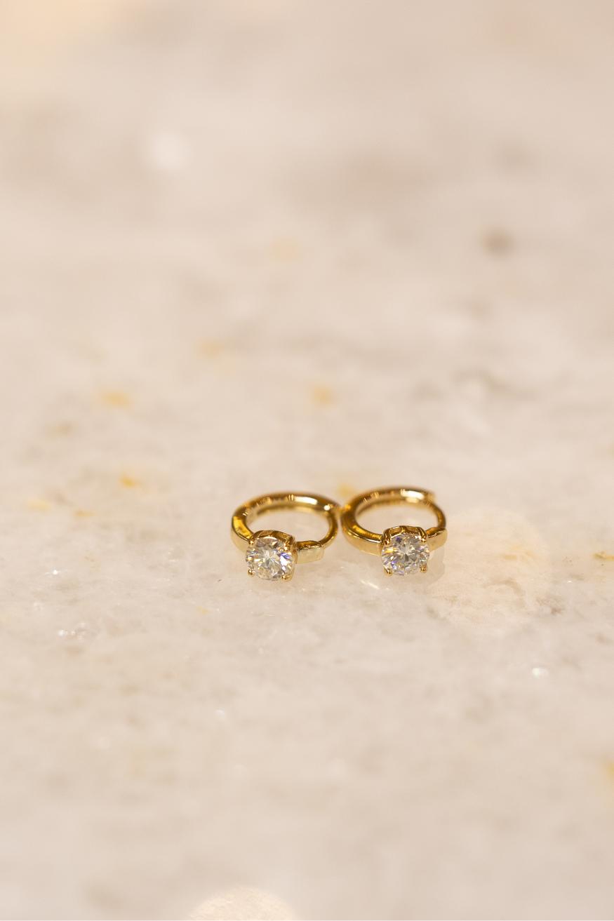 Brinco Argola Ponto de Luz 5mm Moissanite Prata 925 Dourado