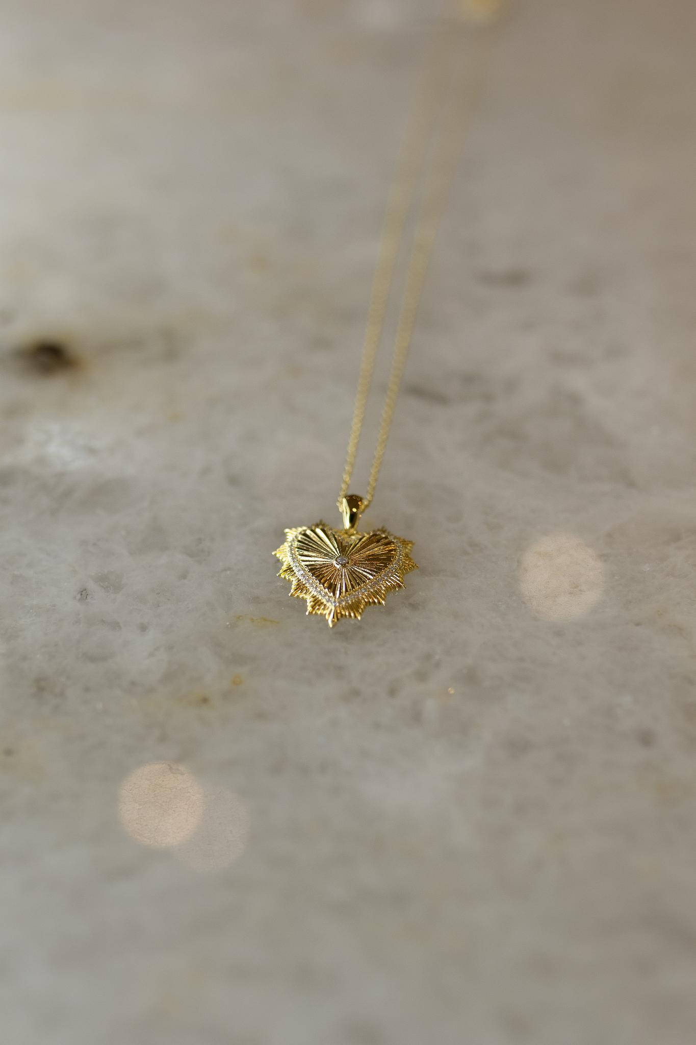 Colar Coração Cravação Inglesa Prata 925 Dourado