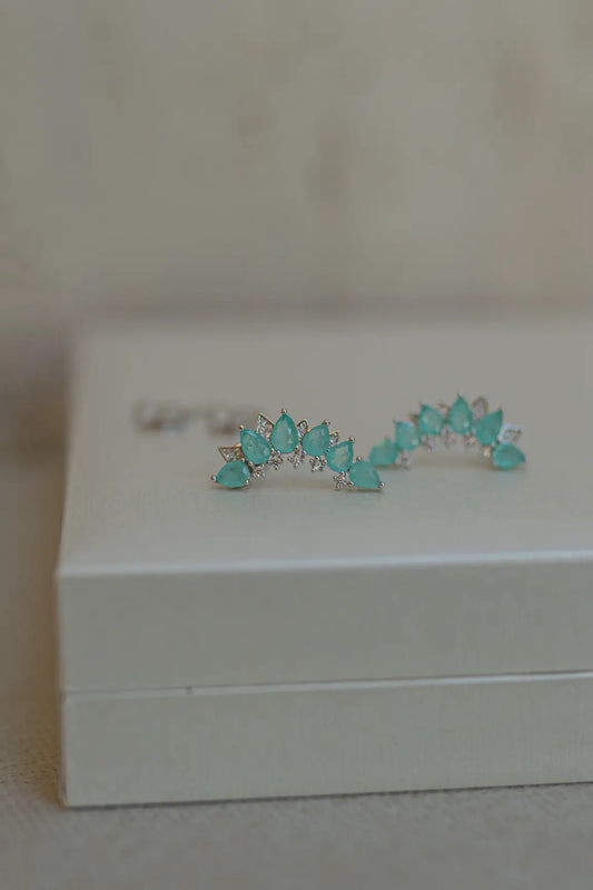 Brinco Ear Cuff Esmeralda Colombiana Ródio Branco