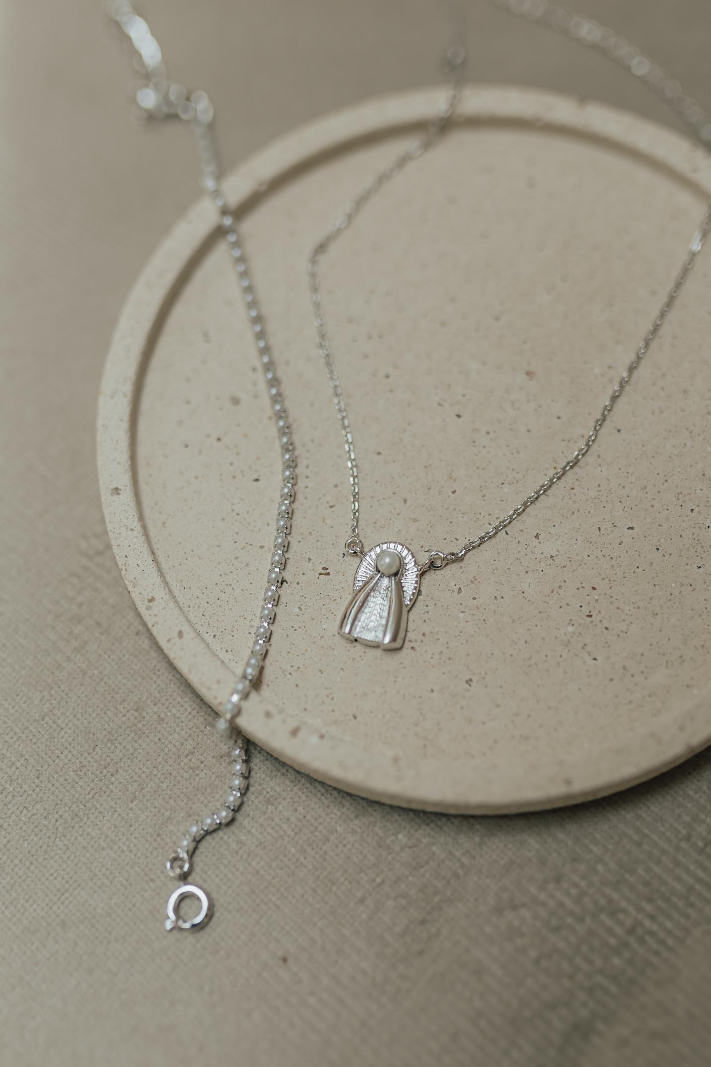 Colar Nossa Senhora Aparecida Pérola Ródio Branco