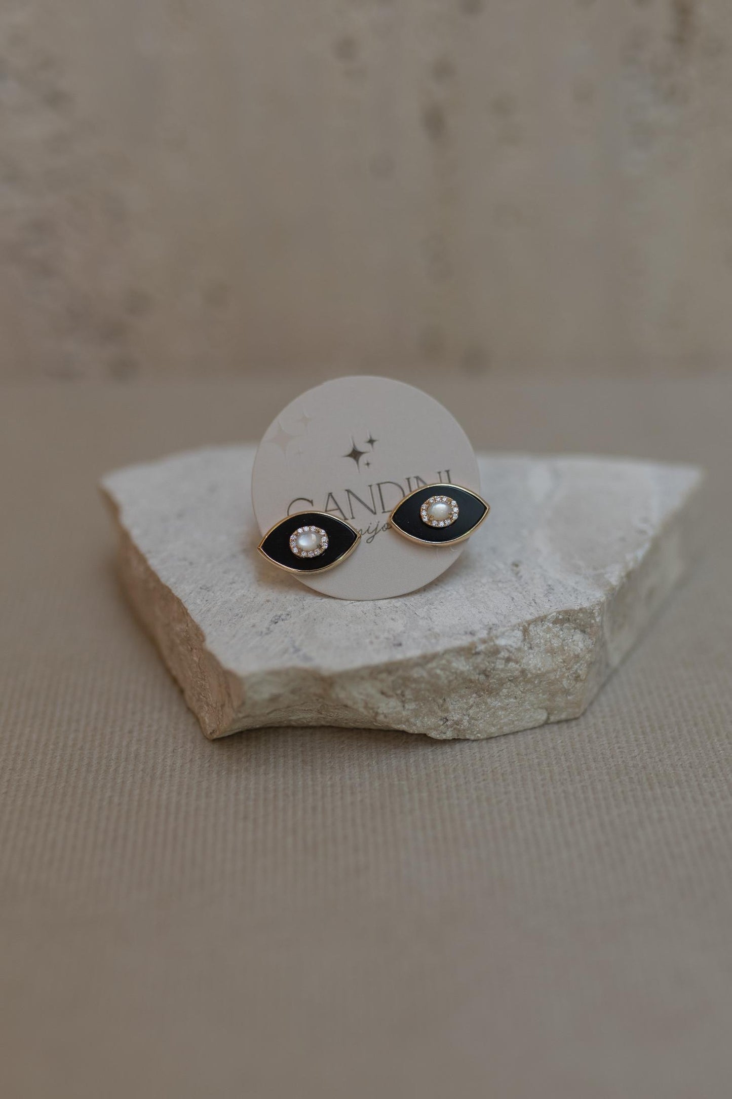 Brinco Olho Grego Preto Prata 925 Dourado