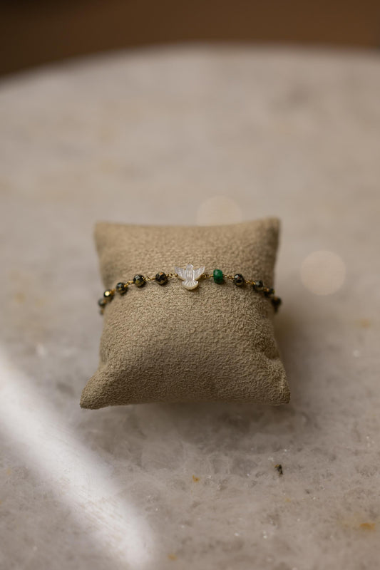 Pulseira Pirita Espirito Santo Madrepérola Dourado