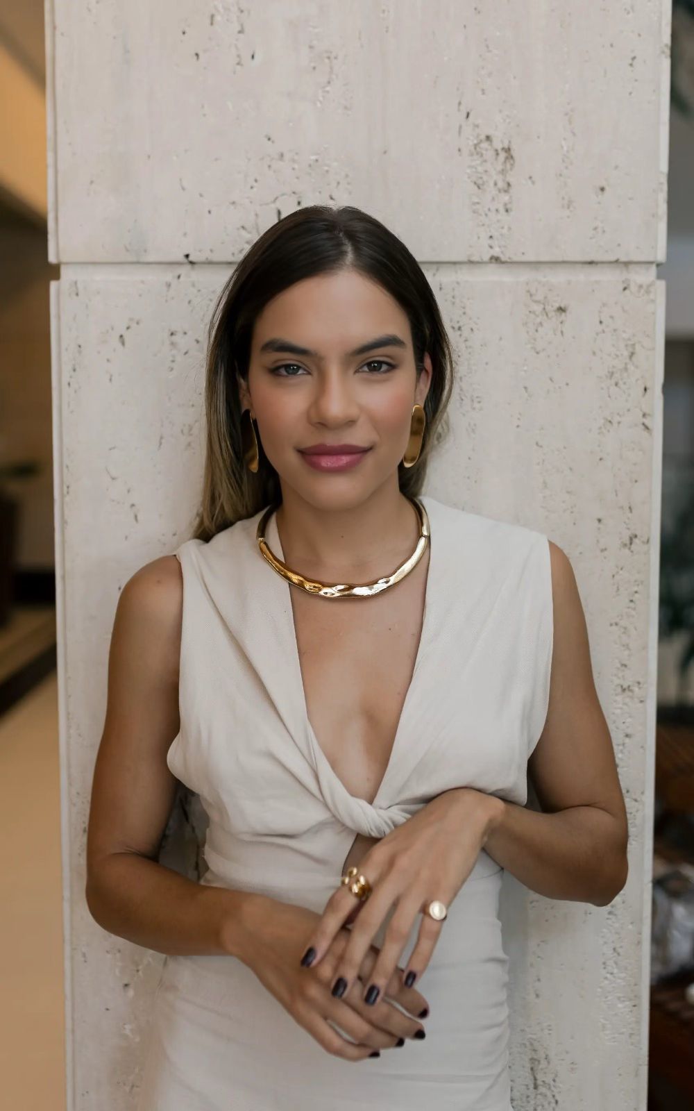 Anel Ajustável Duplo Esferas Duo Dourado