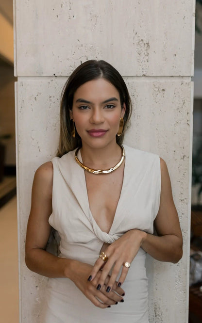 Anel Ajustável Duplo Esferas Duo Dourado