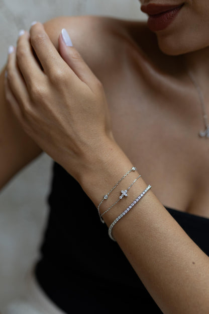 Pulseira Riviera 4 Garras Moissanite 2mm Prata 925 Ródio Branco