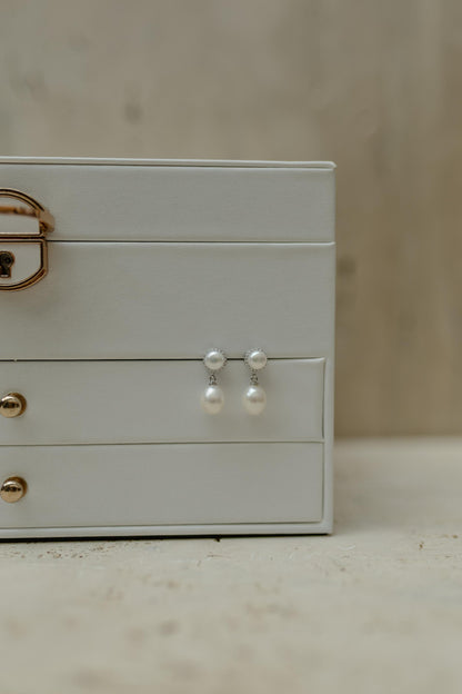 Brinco Pêndulo Prata 925 Pérola Natural Ródio Branco