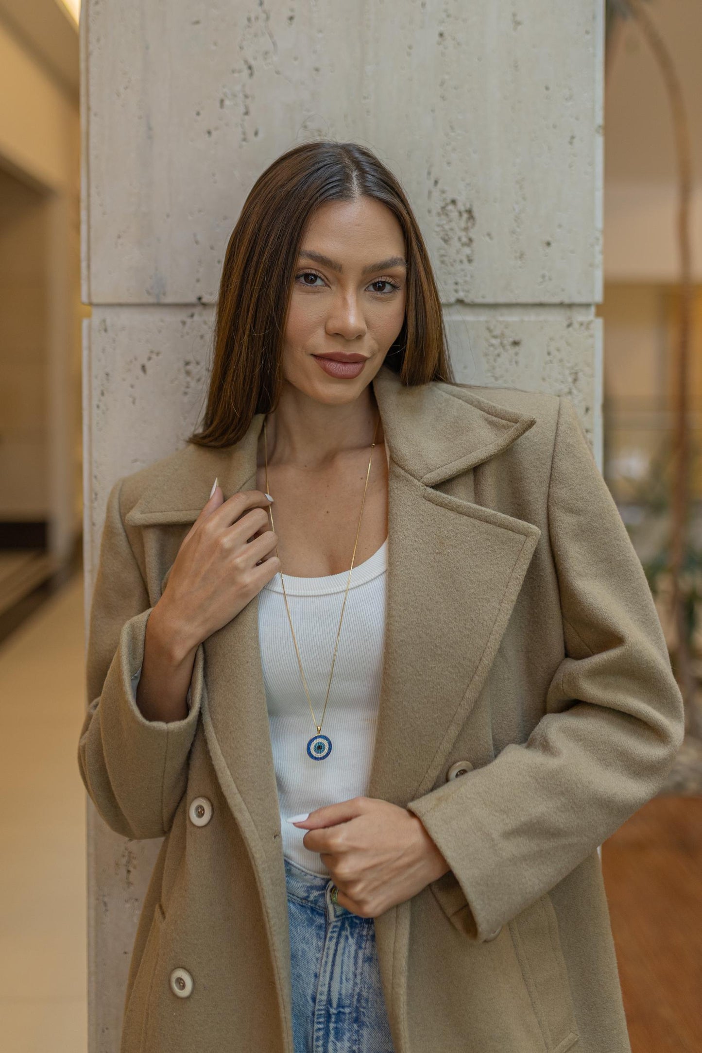 Colar Mandala de Olho Grego Cravejado Dourado