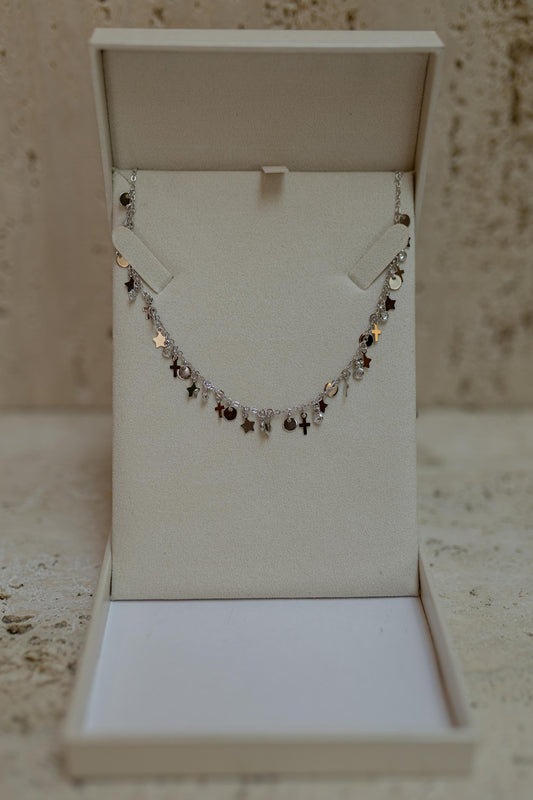 Colar Choker Charms Ródio Branco