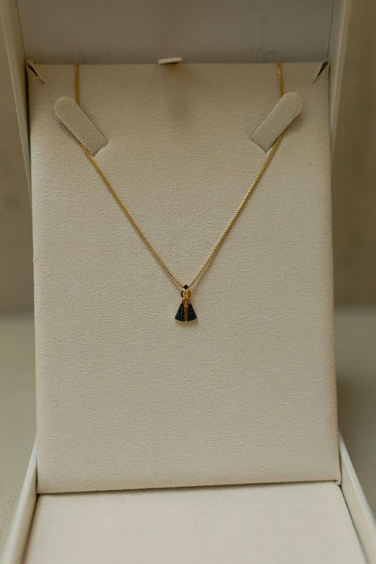 Colar Nossa Senhora Aparecida Mini Manto Azul Dourado