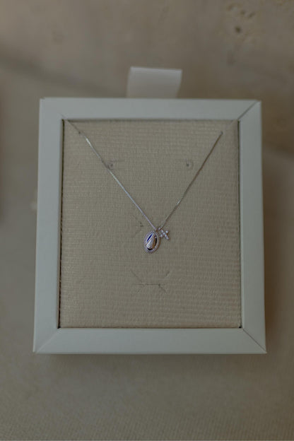 Colar Nossa Senhora Aparecida Cruz Cravejada Ródio Branco