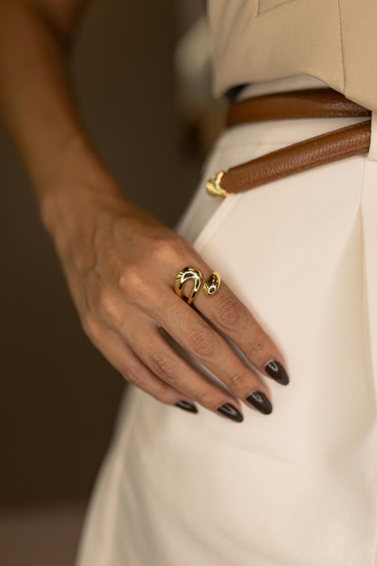 Anel Ajustável Gota Aberta Dourado