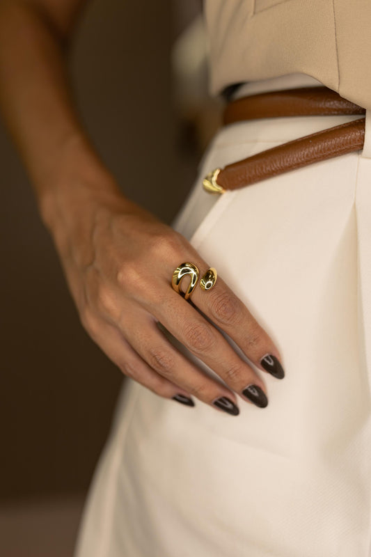 Anel Ajustável Gota Aberta Dourado