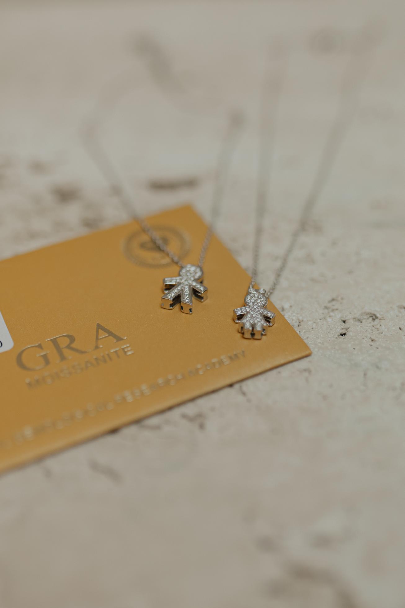 Colar Filhos Moissanite Prata 925 Ródio Branco