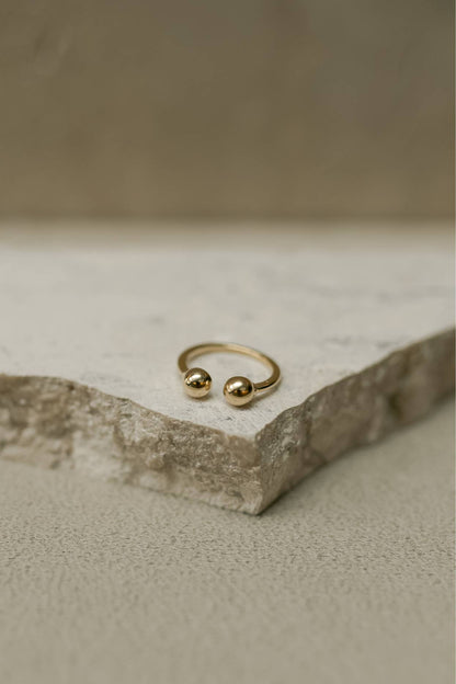 Anel Ajustável Minimalista 2 Bolas Dourado