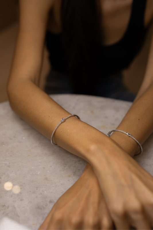Bracelete Cravejado Gota Cristal Ródio Branco