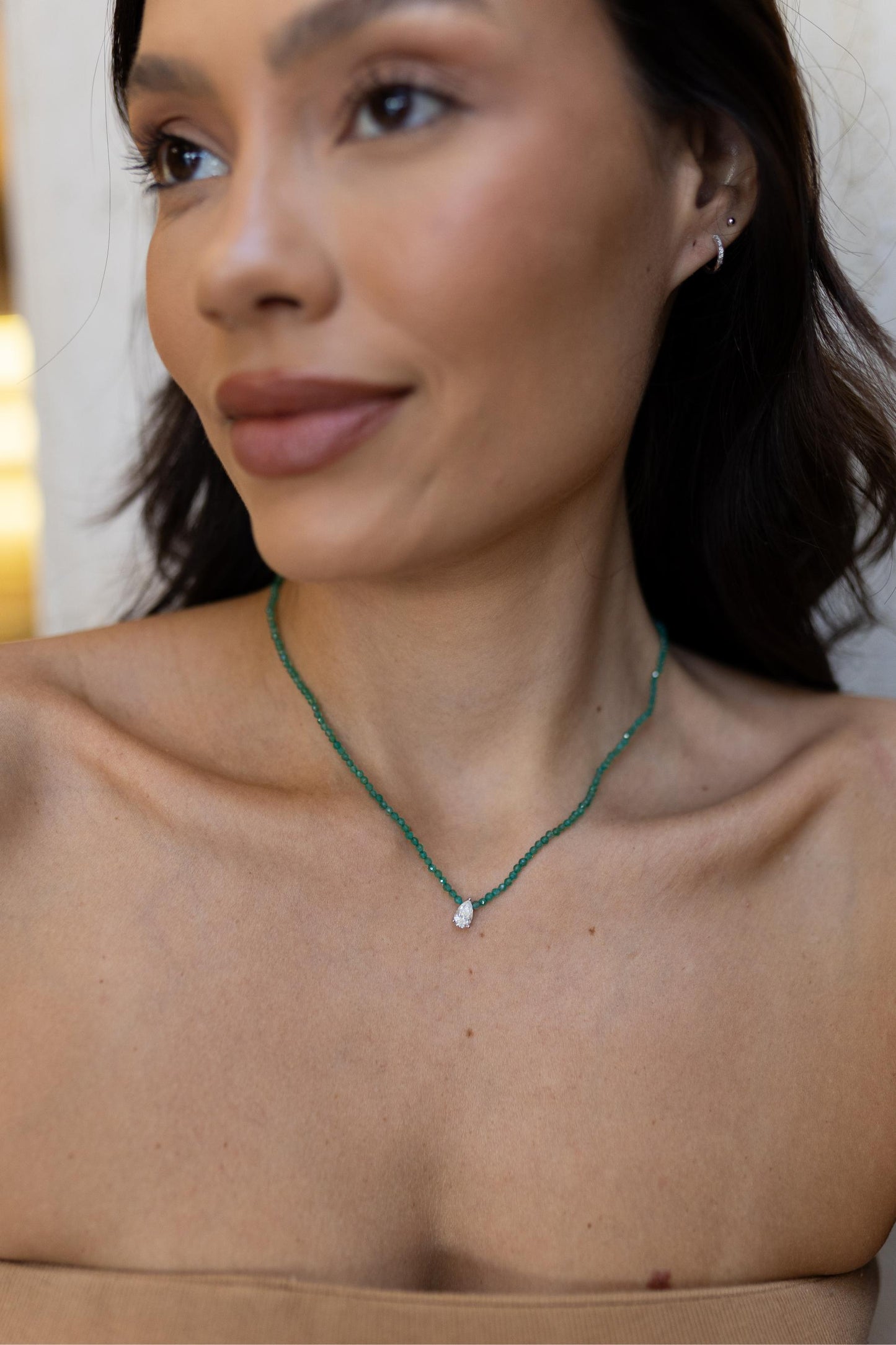 Colar Pedras Naturais Moissanite Prata 925 Ródio Branco
