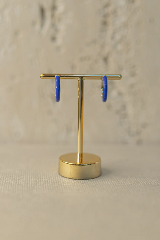 Brinco Argola Esmaltada Azul Ródio Branco