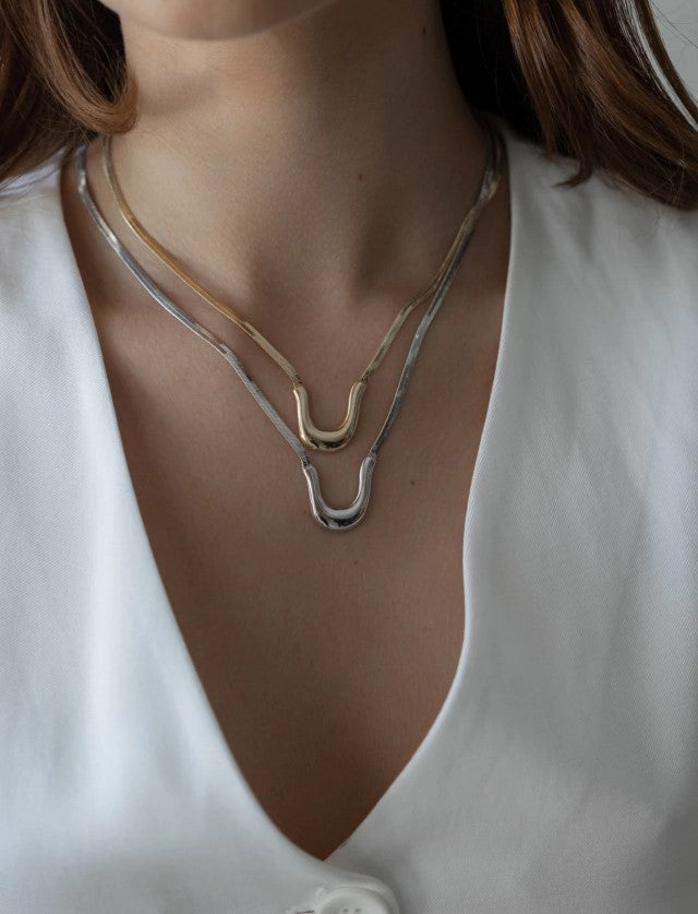 Colar Fita Geometric Ródio Branco