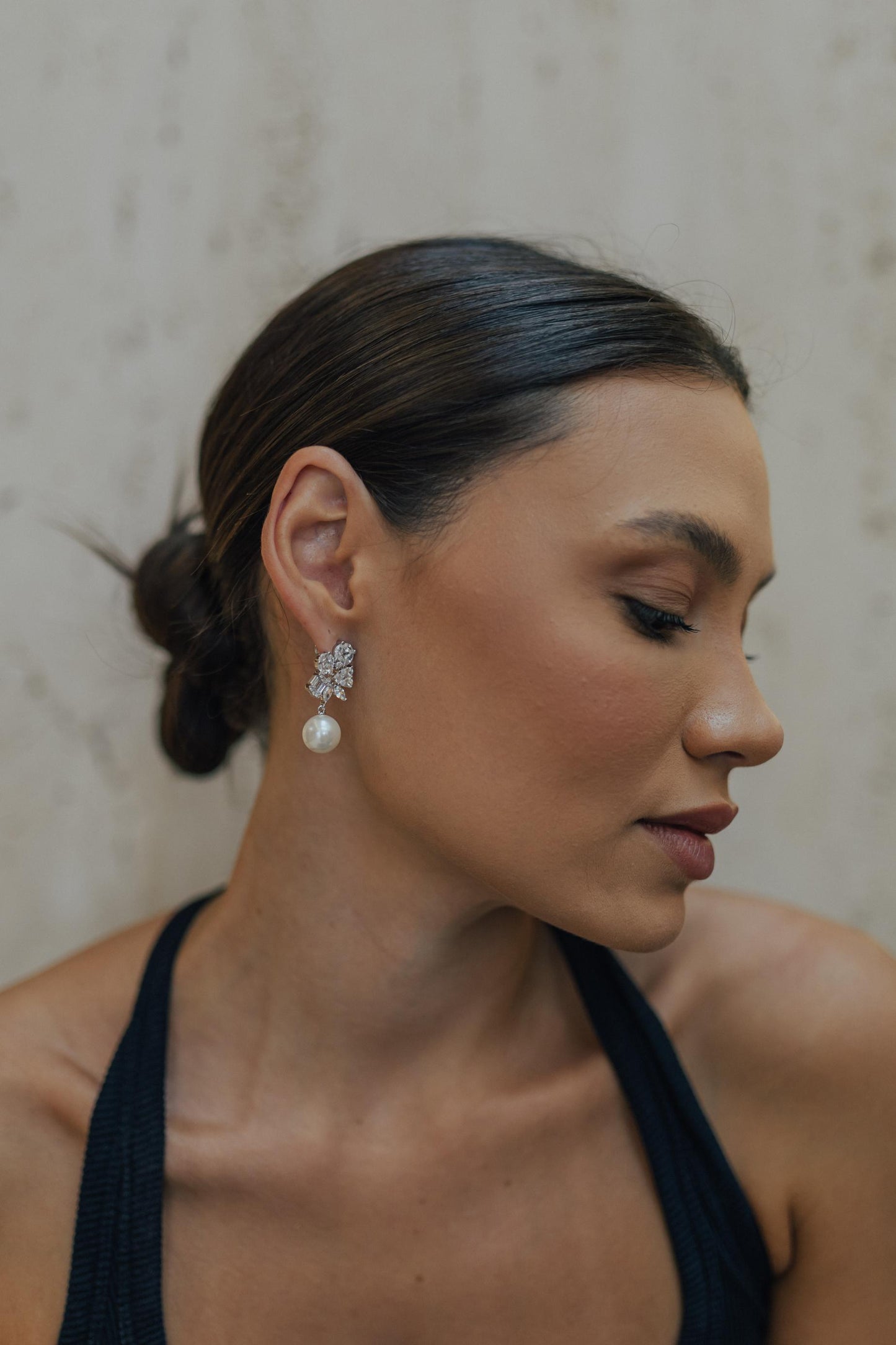 Brinco Geométrico Invisible Pérola Ródio Branco