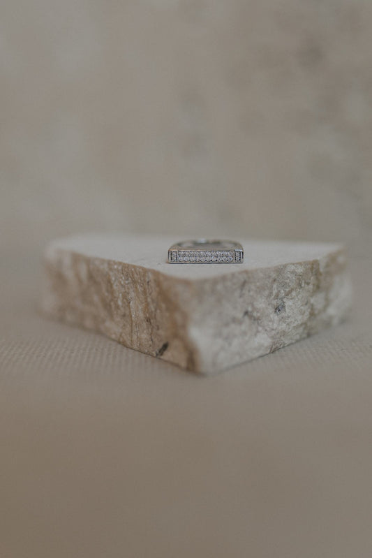 Anel Frente Quadrada Cristal Ródio Branco