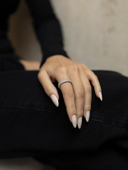Anel Aliança Cravejada 6mm Ródio Branco